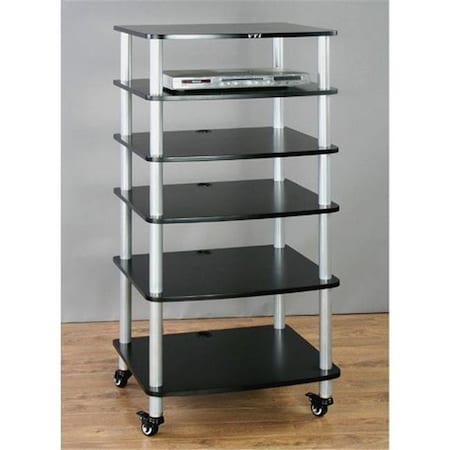 VTI Manufacturing AR406SB 4 Silver Poles 6 Black Shelves With Caster AV Stand